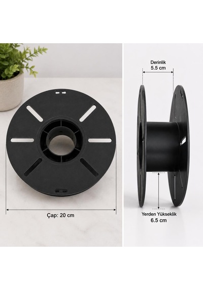 Boş Filament Makarası 20 Cm Plastik Bobin 3d Yazıcı Filament Sarma Makarası Siyah 6.5 X 5.5 Cm