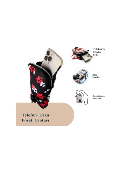 Design Cep Telefonu Çantası Dışkı Poşeti, Fermuarlı, Gizli Poşet Gözü, Köpek Gezdirme İçin İdeal,kırmızı Pati