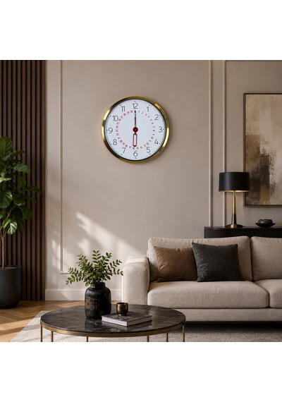 Gold Takvimli 40 X 40 Cm Metal Duvar Saati