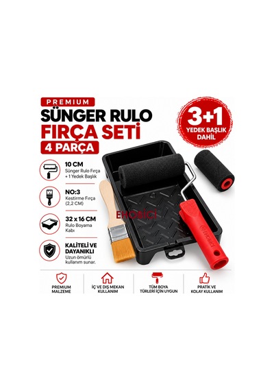 Ehobici Premium Sünger Rulo Fırça Seti 4 Parça