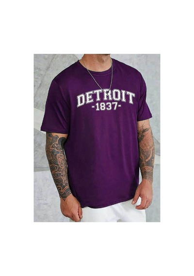 Medinenur Unisex Detroit Baskılı Tshirt Mor