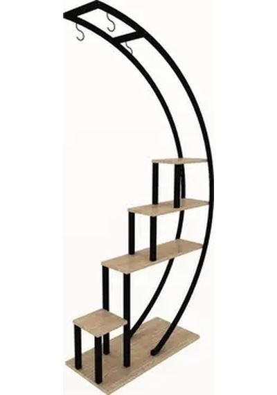 Asvera 28-018 Büyük C Tipi Dekoratif Metal Ahşap Çiçeklik - 180 Cm Dev Saksı Standı Rafı