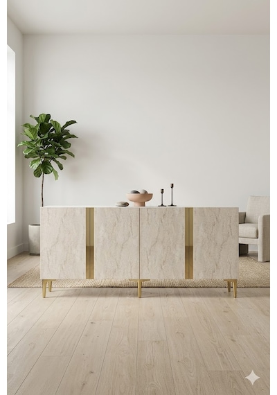 Ka1898btg Anka Konsol Ve Tv Sehpası Beyaz-traverten-gold 180cm