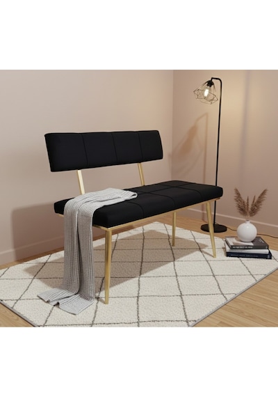Özcan Metal Metal Ayaklı Sırtlı Gold Mutfak Salon Antre Yatak Odası Puf Bank Oturak Bench Siyah
