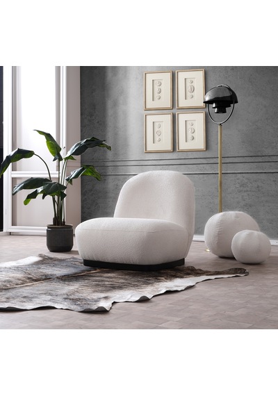 Vipa New Moon Lüks Modern Şık İskandinav Tasarım Tekli Koltuk, Berjer, Comford, Salon Ve Oturma Odası İçin Kırık Beyaz Teddy Kırık Beyaz
