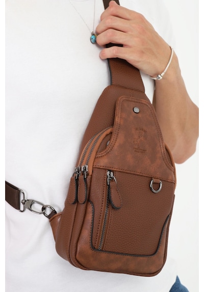 Taba Çok Bölmeli Çapraz Askılı Göğüs Omuz Çantası Bodybag Taba