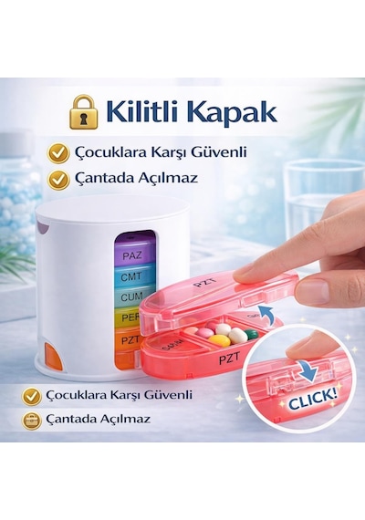 Coofbe Haftalık İlaç Saklama Kutusu 4 Bölmeli 28 Gözlü Kilitli Kapaklı Hap İlaç Kutusu Bpa İçermez Siyah