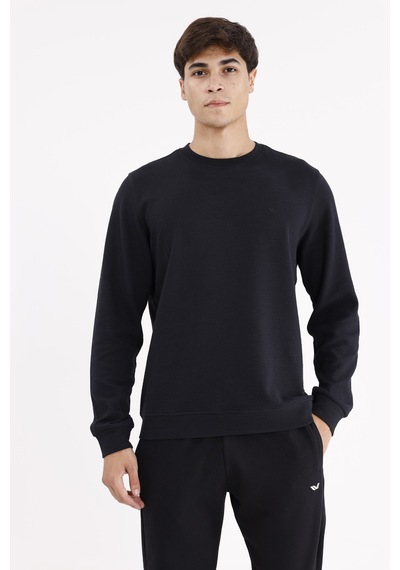 Rowinger Yatay Dokulu Ottoman Yüzey Tonal Logo Detaylı Bisiklet Yaka Standart Kalıp Sweatshirt Black