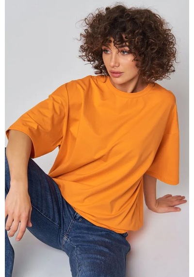 Uyguntarz Unisex Pamuklu Oversize Basic Tshirt Turuncu