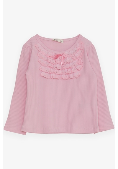 Breeze Kız Çocuk Uzun Kollu Bluz Güpürlü Fiyonklu 3-8 Yaş, Pembe