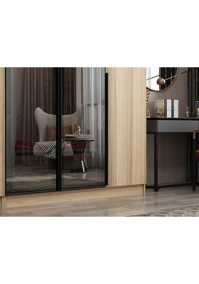 Nisa Plus 5 Kapaklı 2 Çekmece Dolap Dore Plus Dore Reflekte Cam Kahverengi