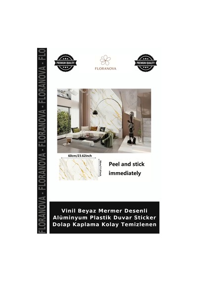 Vinil Beyaz Mermer Desenli Alüminyum Plastik Duvar Sticker Dolap Kaplama Kolay Temizlenen