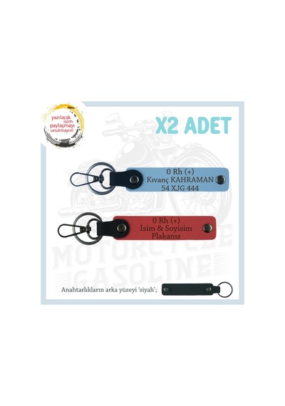 Yol Arkadaşları İçin, İsim Plaka Ve 0+ Kan Grubu Kişiye Özel X2 Anahtarlık Set, Nar Çiçeği-mavi-syh Çok Renkli