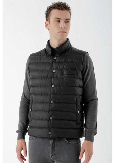 Morven Erkek Siyah Polyester Çıtçıtlı Kapitone Yelek
