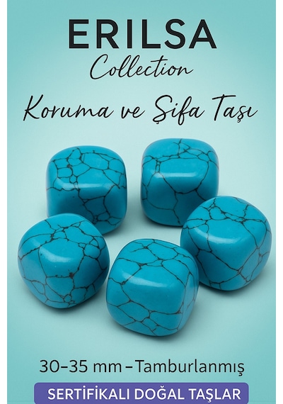 Sertifikalı Tamburlanmış Doğal Firuze Taşı Kütle 30-35 Mm Koruma Ve Şifa Taşı Mavi