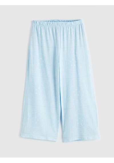 Lcw Dream Mavi Bisiklet Yaka Desenli Kadın Kaprili Pijama Takımı