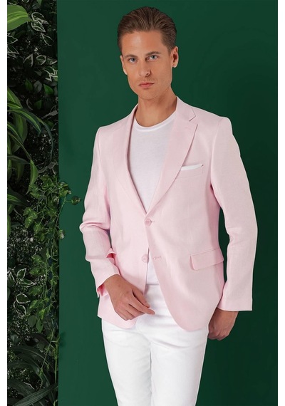 Efor Comfort Fit Çift Yırtmaç %100 Keten Casual Pembe Ceket C 668 Pembe