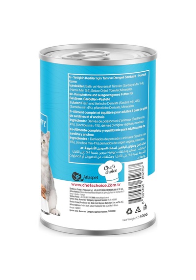 Chefs Choice Yetişkin Ve Yavru Kediler İçin, Tahılsız, Hipoalerjenik, Sardalyalı & Hamsili Ezme 400 Gr X 12 Adet