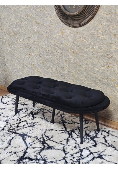 Zafir Ufo Oturak Bench - Siyah Boyalı Sivriltme Ayak - Oturak - Bench - Puf - Yatak Ucu Pufu Siyah