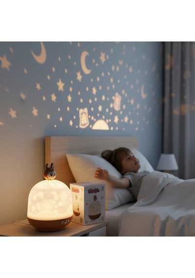 Labubu Temalı Dönen Ve Renkli Star Master Projeksiyon Gece Lambası Beyaz
