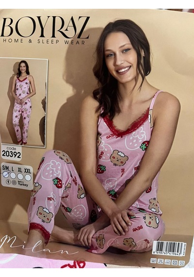Gk Luxury & Fashıon Boyraz Pembe Askılı Alt Uzun Pijama Takımı Çilekli Ve Ayıcıklı -milan Takım 20392 Gk Luxury & Fashıon Boyraz Pembe Askılı Alt Uzun Pijama Takımı Çilekli Ve Ayıcıklı -milan Takım 20392