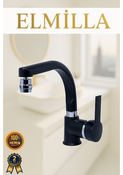 Siyah Krom Armut Banyo Lavabo Bataryası Çeşmesi Musluğu Çift Su Girişli Oynar Başlıklı
