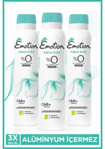 Aqua Kiss Kadın Vegan Deodorant 3x150 ML Hızlı Kurur, Leke Bırakmaz