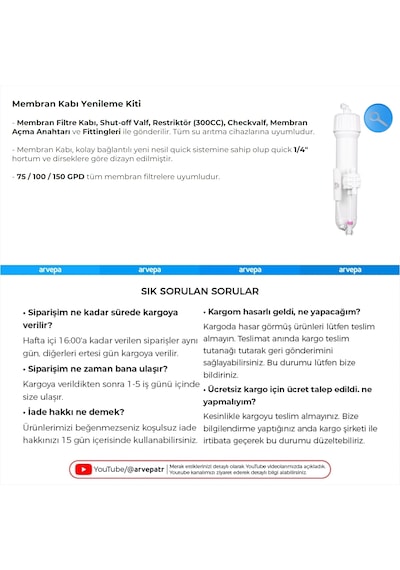 Su Arıtma Cihazı Membran Kabı Kiti