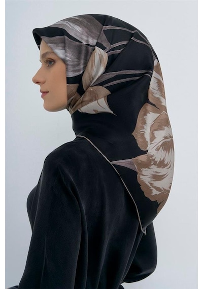 Armine İpek Eşarp 2026 Yaz - 9506-06 Siyah Vizon Taş Sura