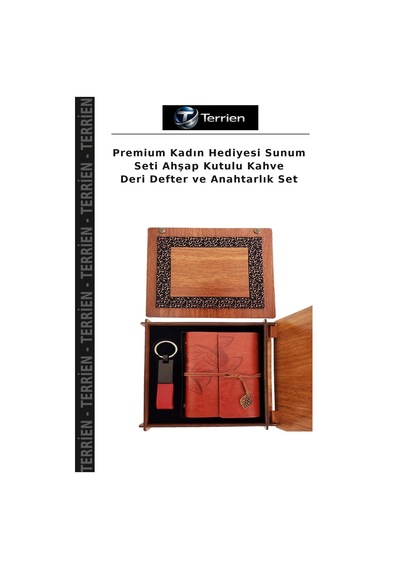 Premium Kadın Hediyesi Sunum Seti Ahşap Kutulu Kahve Deri Defter Ve Anahtarlık Set Çok Renkli