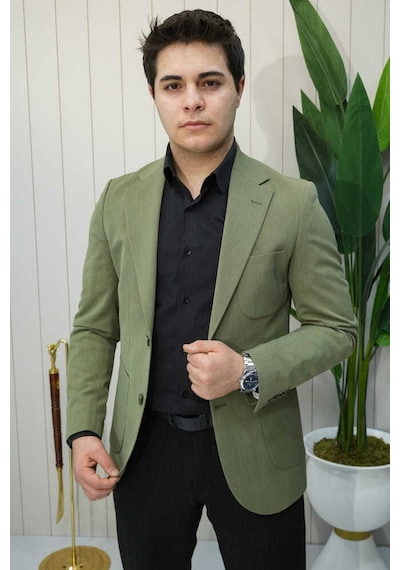 Bys Beystil Sivri Yaka Yeşil Ceket 572- Slim Fit