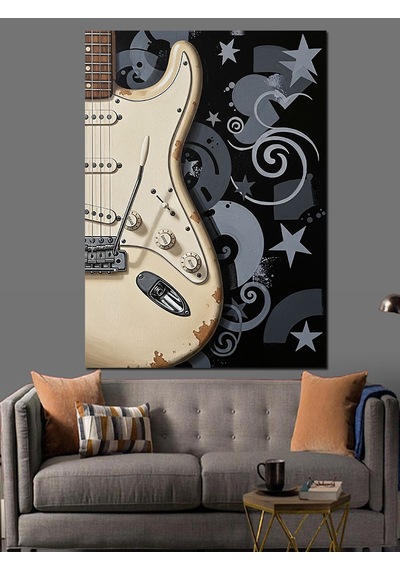 Ahşap Tablo Siyah Beyaz Gitar Desenleri Aşk Temalı Tablolar