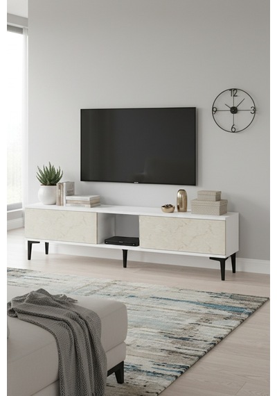 Tsa1599bt Aplos Tv Sehpası Beyaz-traverten 150cm Beyaz - Traverten