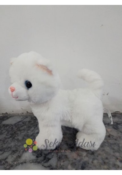 Sevimli Ayakta Duran Miyavlayan Peluş Kedi 20 Cm Sesli Kedi Oyuncak 3 Beyaz