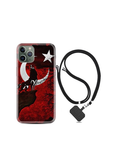 Apple Uyumlu iPhone 12 Pro Kılıf Boyun Askılı Wolf and Moon 2 1381