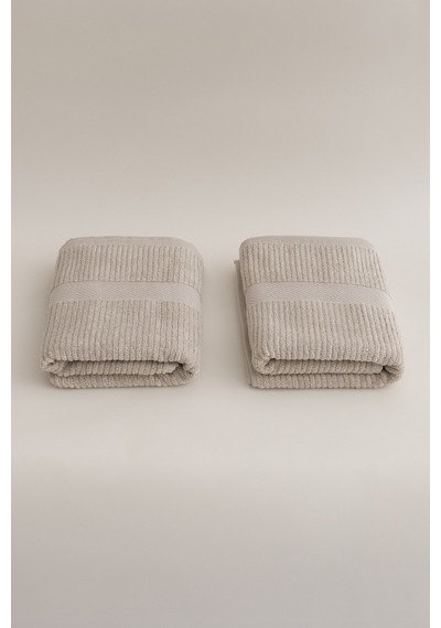 Ivory Bej Fitilli Mikro Fiber %100 Pamuk 2li Banyo Havlusu Seti 5 Bej