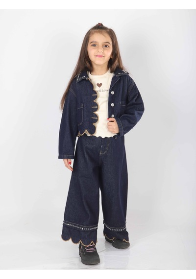 Xo Kids Kız Çocuk 3lü Alt Üst Kombin Takmı 5-14 Yaş Set0477 Mavi