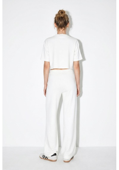 Shade Kadın Çizgi Detaylı Crop Bluzlu Yüksek Bel Modal Takım 4136 60286285 - Beyaz