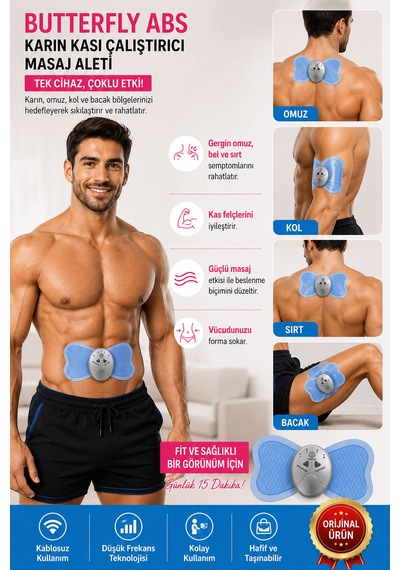 Butterfly Abs Elektro Kas Karın Kası Çalıştırıcı Masaj Aleti Mavi