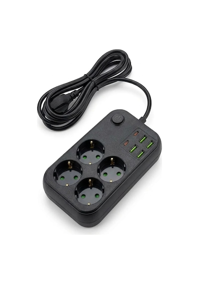 Çoklu Priz Uzatma Kablosu 4 Soket + 4 Usb + 2 Type-c Termal Akım Korumalı, Isıya Dayanıklı, Çocuk Korumalı Güvenli Priz 100-250v - Kablo Uzunluğu 2 Metredir Çok Renkli
