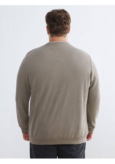 Lcwaıkıkı Classic Kahverengi Büyük Beden Bisiklet Yaka Erkek Sweatshirt