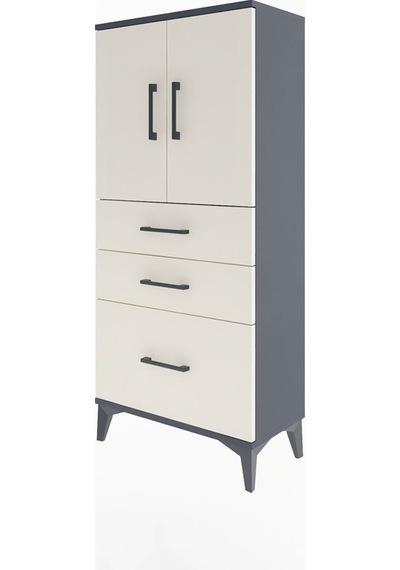 Arges Dolap 2 Raflı 3 Çekmeceli 2 Kapaklı 60x30x134 Antrasit-aytaşı Antrasit