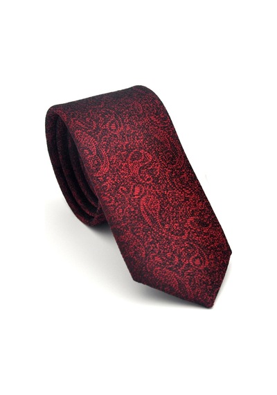 Gaffy Şal Desenli Bordo Dokuma Kumaş Mendilli Slim Fit Kravat // Sdk-2508-3 Bordo
