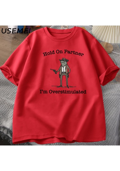 Flood Of Style Partner'a Tut Im Overstimüle T-shirt Rahat Pamuk Kısa Kollu Kovboy Kurbağa Tshirt Unhinged We Kırmızı