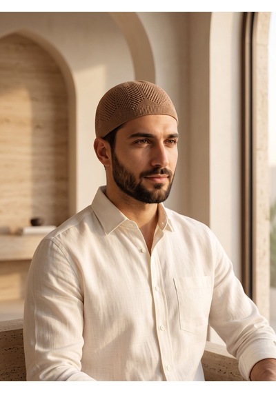 Premium Örgü Takke Nefes Alan İnce Ve Hafif Erkek Takkesi Bej Yeşil