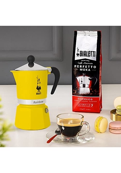 Rainbow: 6 Cups Ocak Üstü Espresso Pişirici - 250ml - Sarı Renk - Alüminyum Gövde - Patentli Güvenlik Valfi - Tü Genel