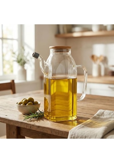 Ayrex 1000ml Bambu Kapaklı Cam Yağlık Ve Sirkelik Dayanıklı Ve Şeffaf Sıvı & Mutfak İçin Hassas Sıvı Öl Diğer
