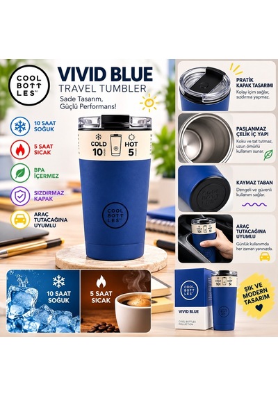 Cool Bottles Çelik Termos Bardak Matara - The Tumbler - Vivid Blue 330ml Lacivert