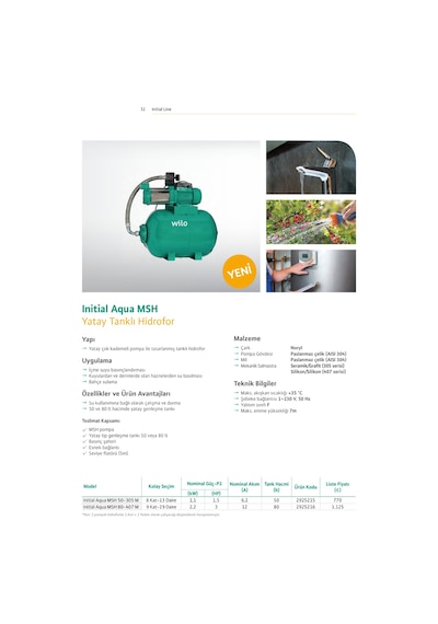 Wilo Initial Aqua Msh 80-407 M Yatay Tanklı Hidrofor