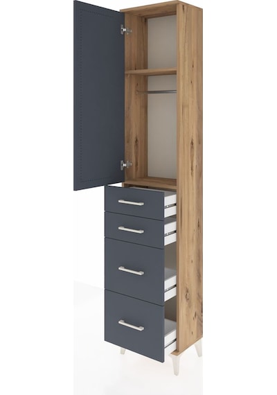 Arges Dolap 2 Raflı 4 Çekmeceli Tek Askılı 44x30x221 Çam-antr... Çam